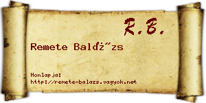 Remete Balázs névjegykártya